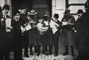 Préstamos de guerra: primeros solicitantes con prospectos, ilustración de The Illustrated War News, enero de 1917